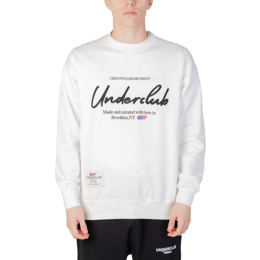 White Underclub Men’s Sweatshirt with black logo showcasing urban city style fashion