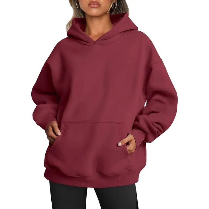 Maroon hooded sweatshirt styled for 2025 oversized hoodie fashion trends
