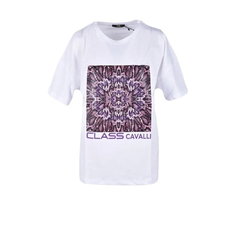 Cavalli Class white t-shirt with bold purple print for urban style