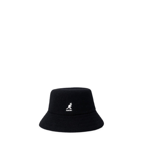 Black Kangol bucket hat with white kangaroo logo