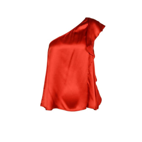 L’autre Chose red silk scarf urban style on white