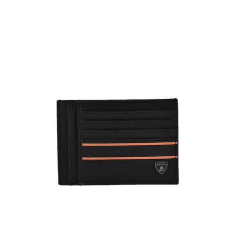 Men’s black card case wallet with orange stripe, apparel accessory