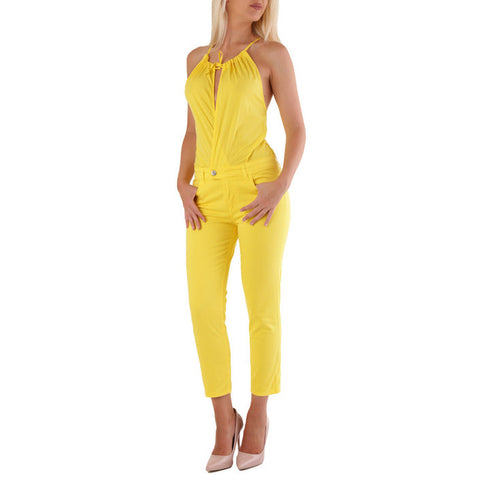 Woman in yellow jumpsuit from Met Clothing makes a statement