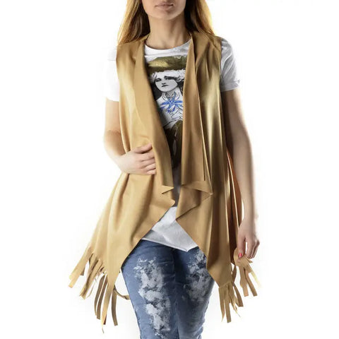 Woman wearing tan gilet and jeans from Women’s Gilets collection