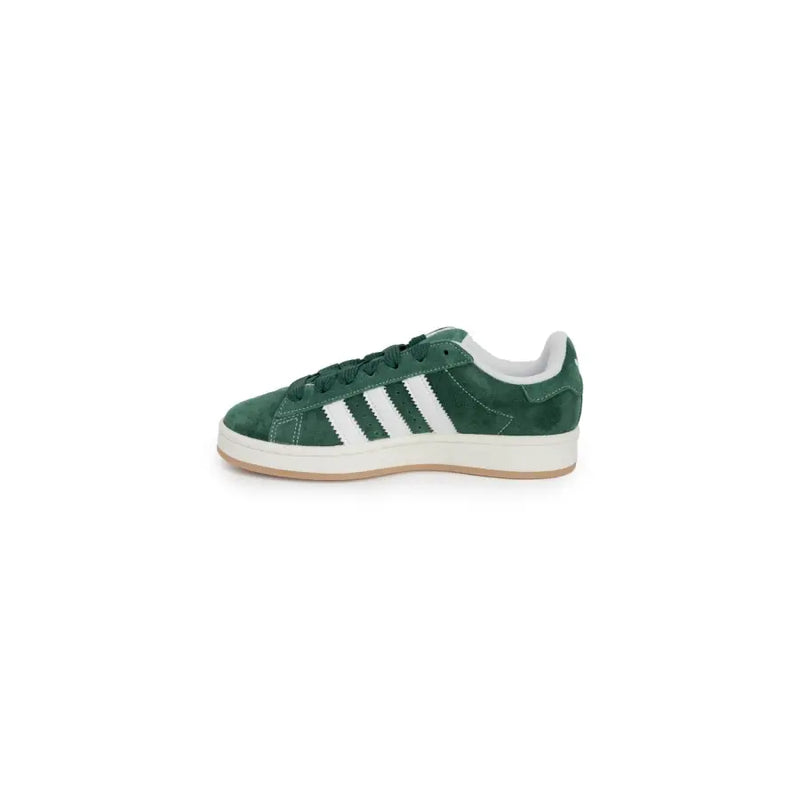 Green adidas gazelle sneakers with white stripes and suede texture.
