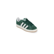 Green adidas gazelle sneakers with white stripes and gum soles.
