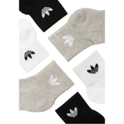 Six-pack of Adidas Trefoil logo ankle socks in black, white, and grey from Spring Summer Collection