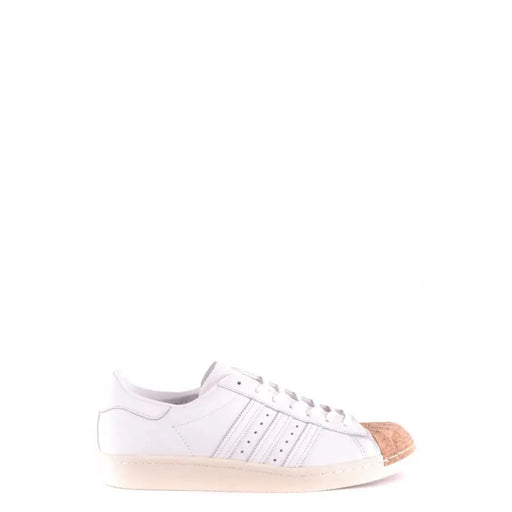 Adidas men leather sneakers white sporty slip on with cork toe cap and cream-colored rubber sole