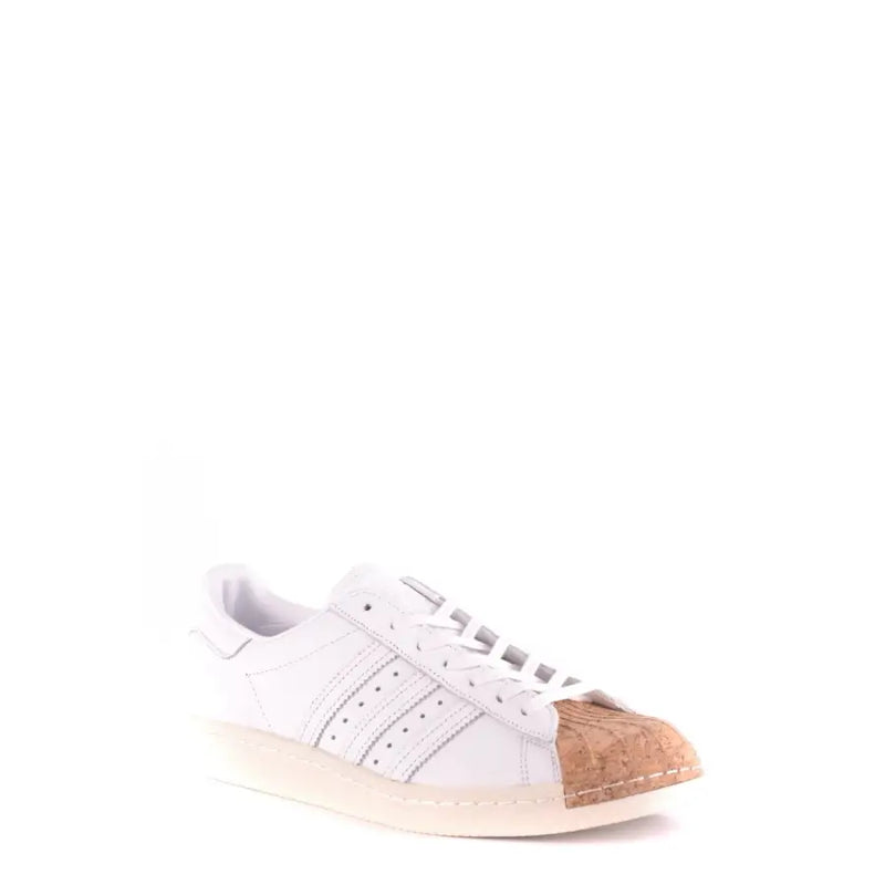 Adidas men leather sneakers white with natural cork toe cap and cream rubber sole sporty slip on 35571