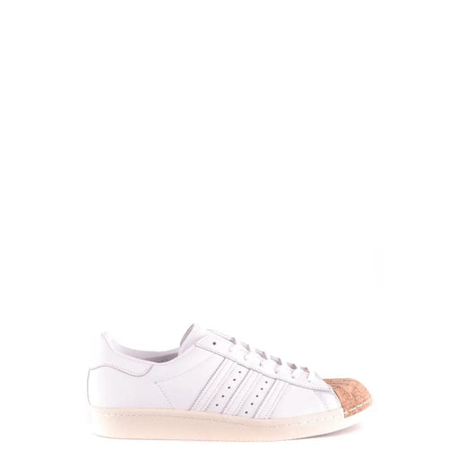 Adidas men leather sneakers white sporty slip with cork toe cap and cream-colored rubber sole in white leather