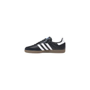 Adidas men sneakers black leather samba with white three stripes gum rubber sole and black laces for spring summer