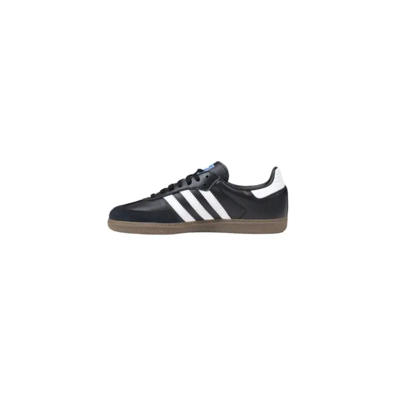 Adidas men sneakers black leather samba with white three stripes gum rubber sole and black laces for spring summer