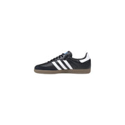 Adidas men sneakers black leather samba with white three stripes gum rubber sole and black laces for spring summer
