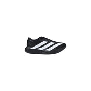 Adidas men sneakers black synthetic fabric with three bold white stripes designed for running