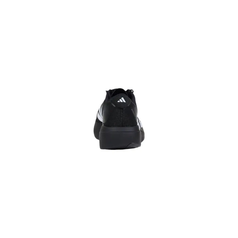 Adidas men sneakers black synthetic fabric with white stripes and textured upper JP7149 shown from the back side