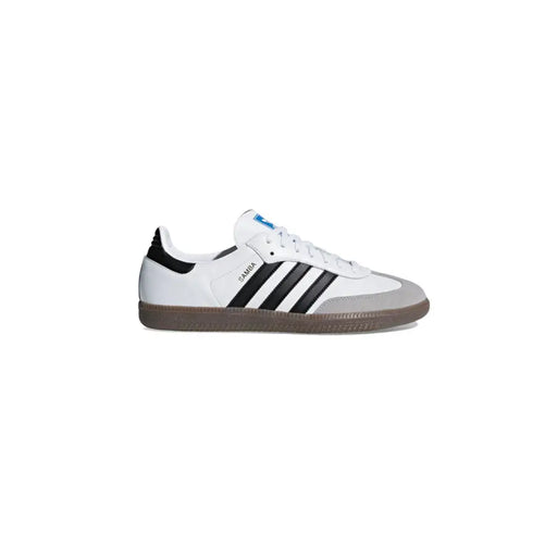 Adidas men sneakers white leather samba with black three stripes gray toe cap and gum rubber sole B75806