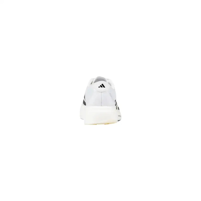Adidas men sneakers white synthetic slip on with black stripes and textured rubber sole for sporty use