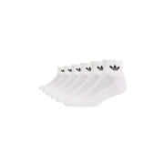 Six pairs of white Adidas Trefoil logo quarter-length socks displayed in Adidas Men White Spring Summer Underwear