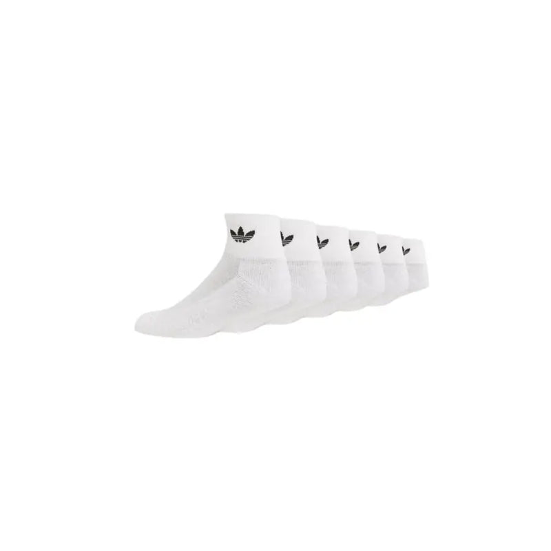 Six pairs of white Adidas Trefoil logo ankle socks displayed in Adidas Men White Spring Summer Underwear