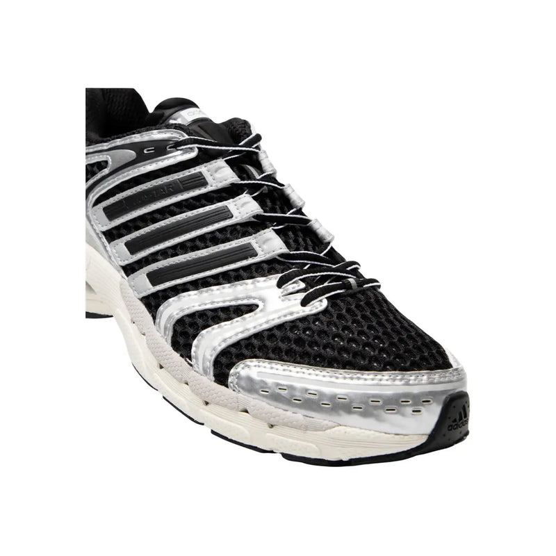 Adidas Originals men control 5 sneakers black synthetic with black and silver mesh upper metallic stripes and white midsole