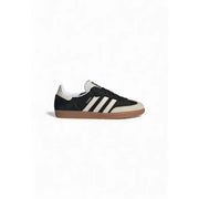 Black Adidas Samba sneakers with white stripes and suede details