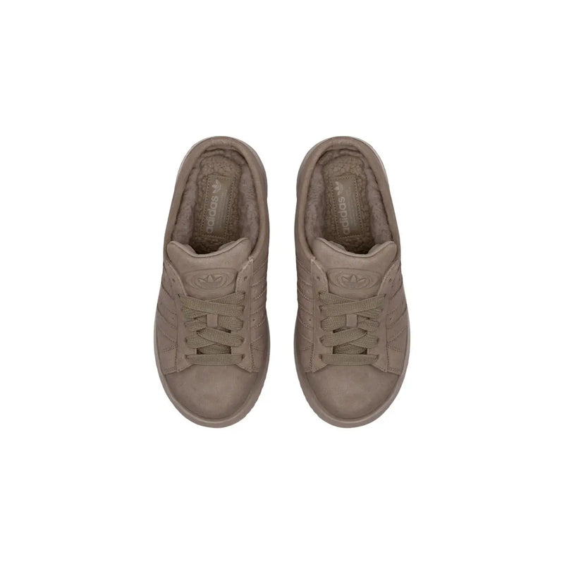 Beige suede adidas campus sneakers with matching laces and classic three-stripe design from adidas originals women brown leather platform slippers