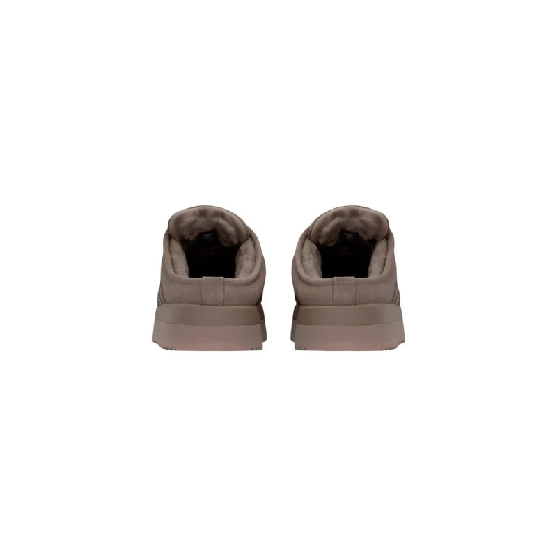 Adidas Originals women brown leather platform slippers beige suede slip-on mules with shearling lining and chunky sole