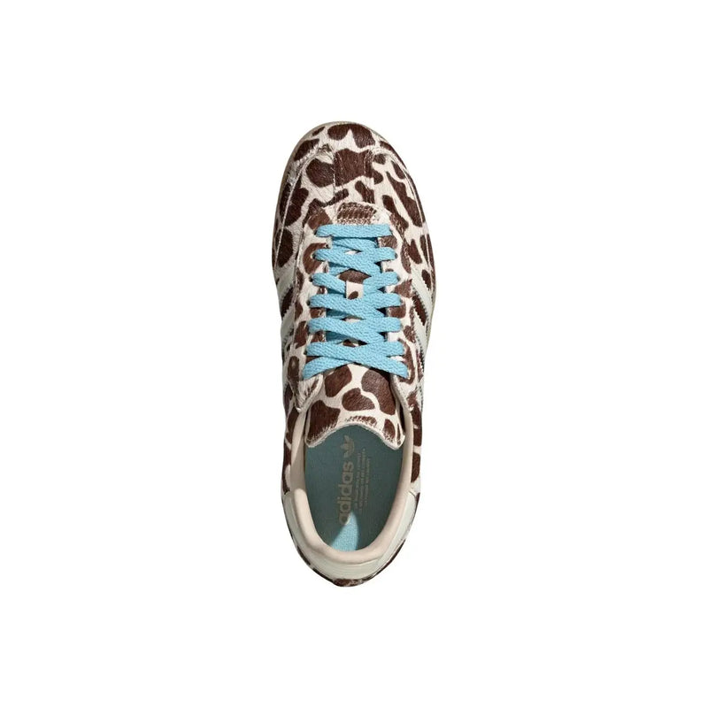 Adidas Originals women brown leopard leather sneakers with light blue laces and teal interior lining