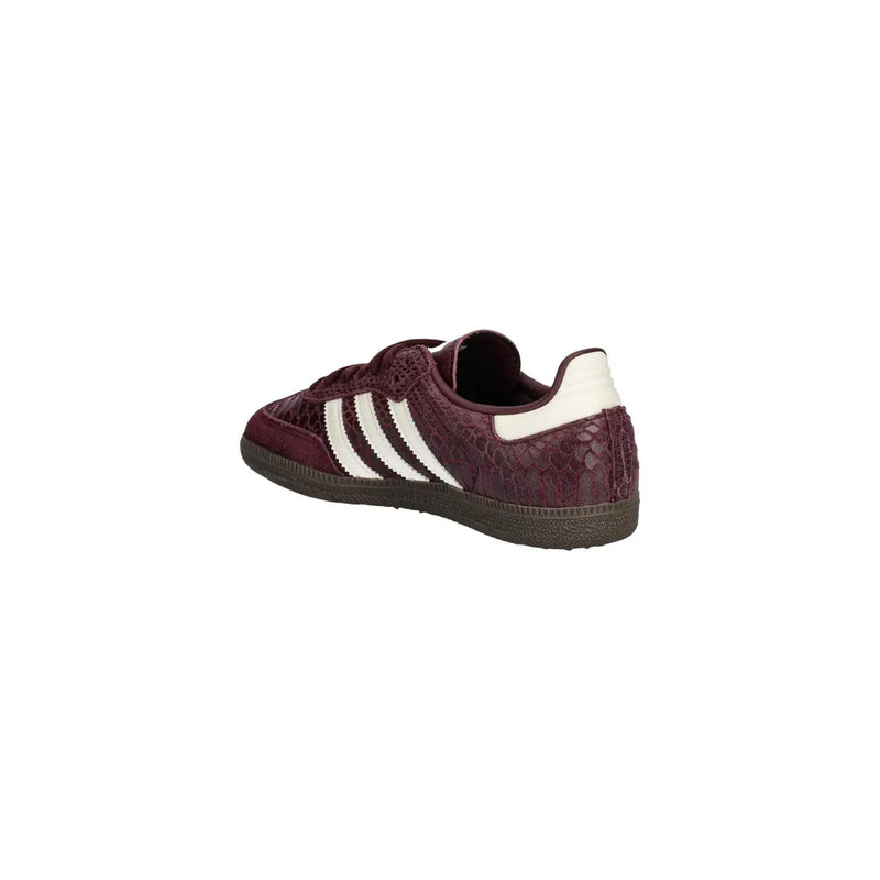 Adidas Originals women leather sneakers bordeaux featuring maroon snake-skin texture and white three stripes