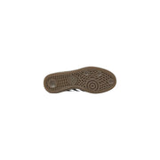 Brown rubber sole with textured pattern and adidas logo embossed at center of adidas originals women suede handball spezial sneakers black
