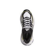 Adidas Originals women white fabric and rubber sneakers with black and white design neon yellow accents and chunky midsole