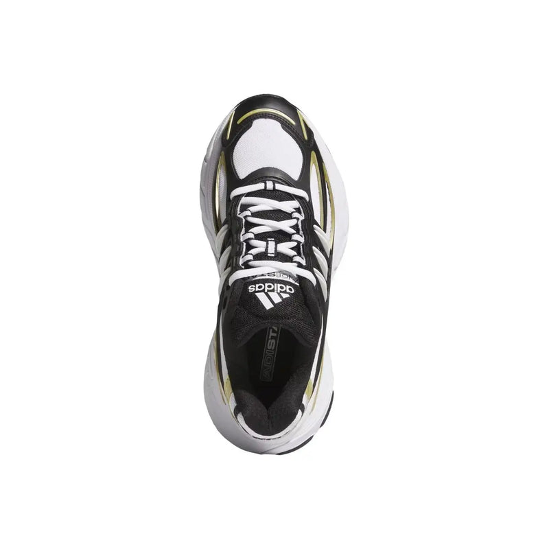 Adidas Originals women white fabric and rubber sneakers with black and white design neon yellow accents and chunky midsole