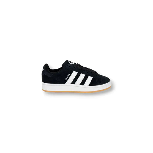 Adidas Campus black suede sneakers with white stripes, gum sole, size 4