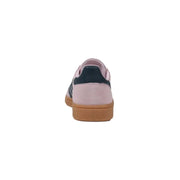 Adidas women pink leather slip on sporty sneaker in suede with navy blue accents and gum rubber sole