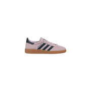Adidas women pink leather slip on sporty sneakers in pink suede with navy blue stripes and gum rubber sole