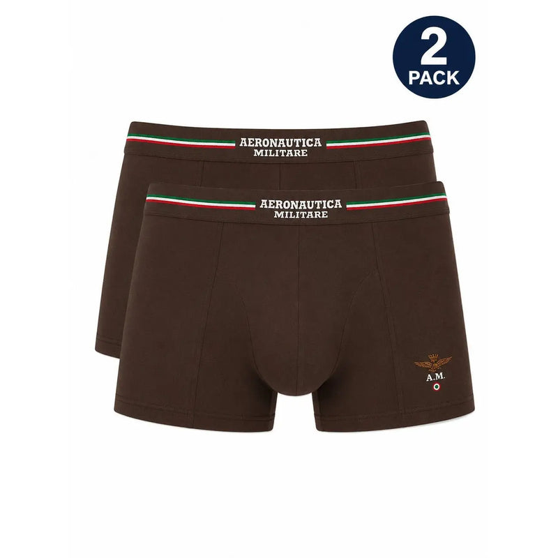 Boxer homme marron Aeronautica Militare en coton avec ceinture tricolore et logo brodé visible sur le devant