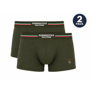 Boxer homme en coton vert olive, motif Aeronautica Militare, ceinture rayée et logo brodé.