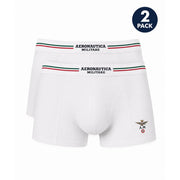 Boxer homme blanc Aeronautica Militare en coton avec ceinture verte, blanche et rouge et logo aigle sur la jambe