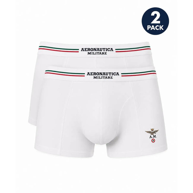 Boxer homme blanc Aeronautica Militare en coton avec ceinture verte, blanche et rouge et logo aigle sur la jambe