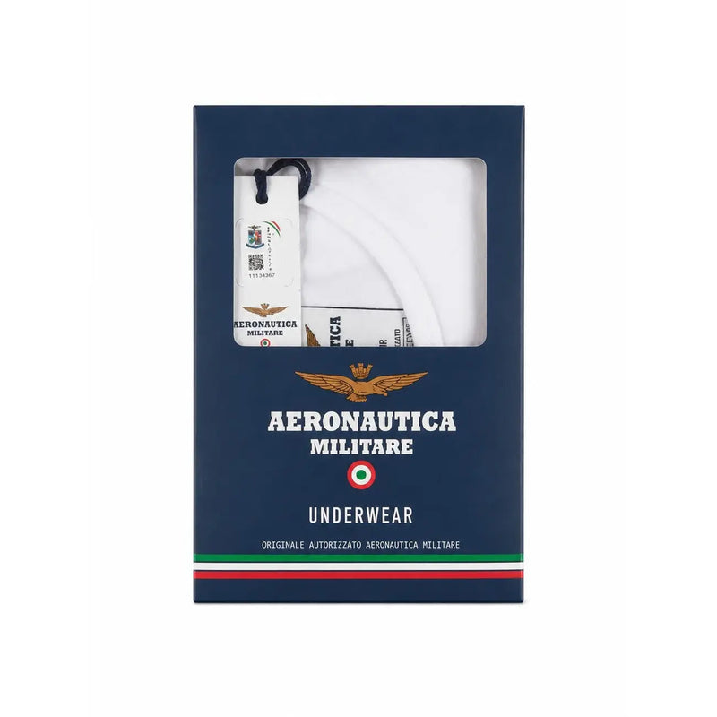 White aeronautica militare men’s cotton underwear in navy blue branded box with gold and red tricolor accents