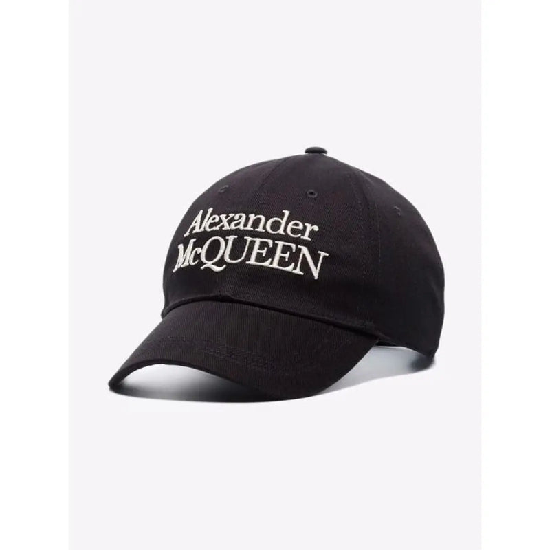 Black Alexander McQueen cotton baseball cap with white embroidered logo for men