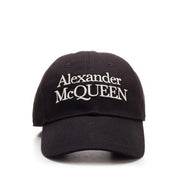 Black Alexander McQueen men cap made of cotton with a white embroidered logo on the front in a baseball style