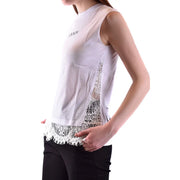 Alexander McQueen women tank top white cotton sleeveless with delicate lace detailing along side and hem