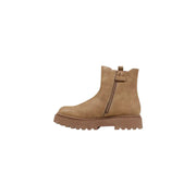 Tan suede Alviero Martini Prima Classe beige ankle boot with chunky textured sole and side zipper