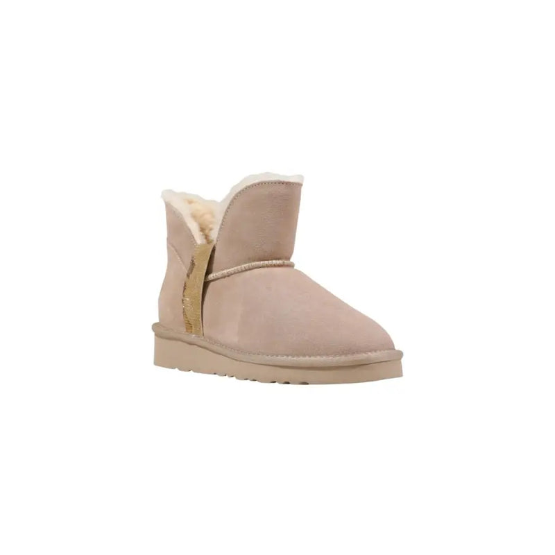 Alviero Martini Prima Classe beige suede ankle boots with shearling lining