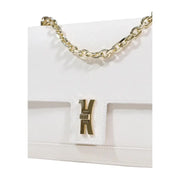 Weiße Alviero Martini Lederhandtasche mit goldenem Kettenriemen und K-Logo-Verschluss