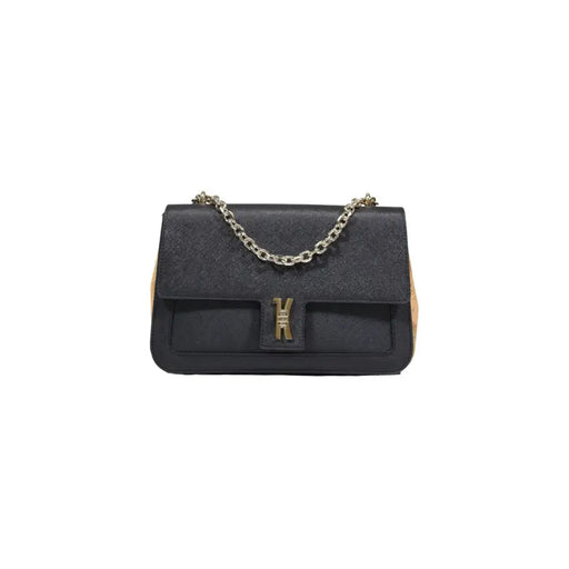 Alviero Martini black textured leather crossbody bag with gold chain and K clasp