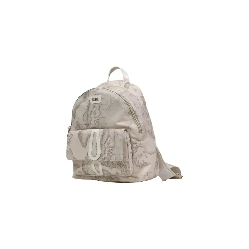 Alviero Martini Prima Classe beige marble print rucksack with white zippers