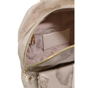 Alviero Martini Prima Classe beige print rucksack with subtle world map print gold-toned zippers and branded leather patch inside