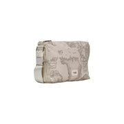 Alviero martini prima classe beige print shoulder bag with subtle gray map print and white leather crossbody strap